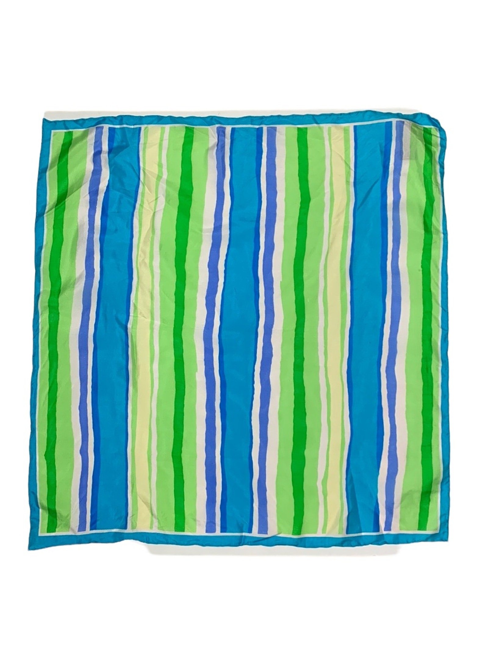 Basha 100 Silk Green Blue White Stripe Vintage Scarf W108